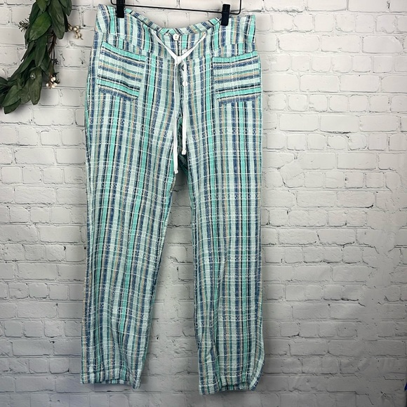 sundance Pants - SUNDANCE Gigi Lightweight Blue & Green Plaid Drawstring Waist Pants Size PM